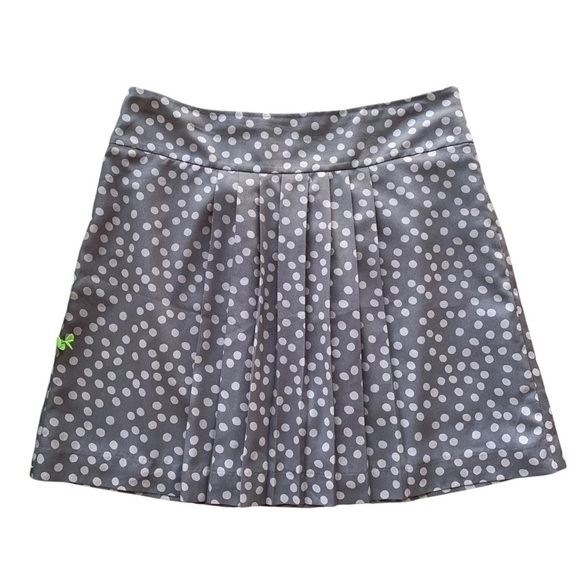 Ann Taylor LOFT Polka Dot Pleated Zip Mini Skirt Gray Beige Size 8 - Picture 1 of 6